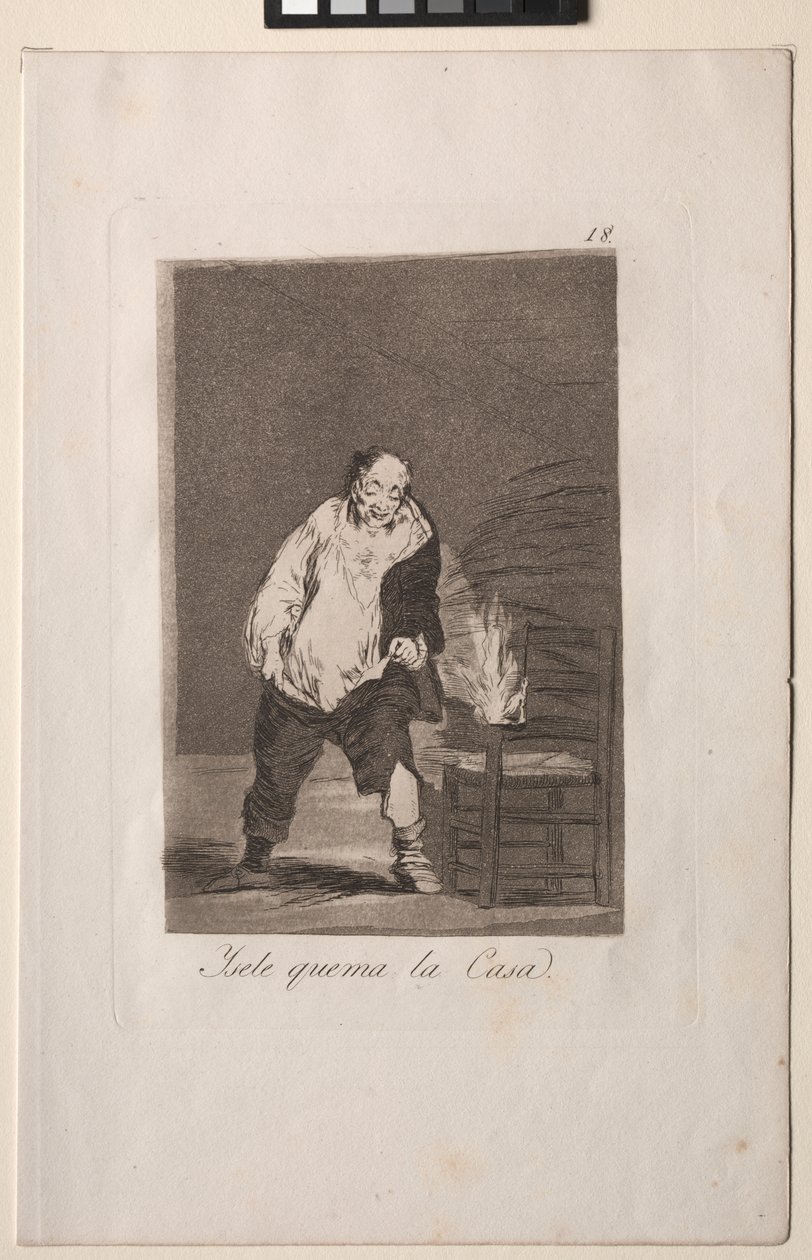Caprichos: A jego dom płonie. autorstwa Francisco de Goya
