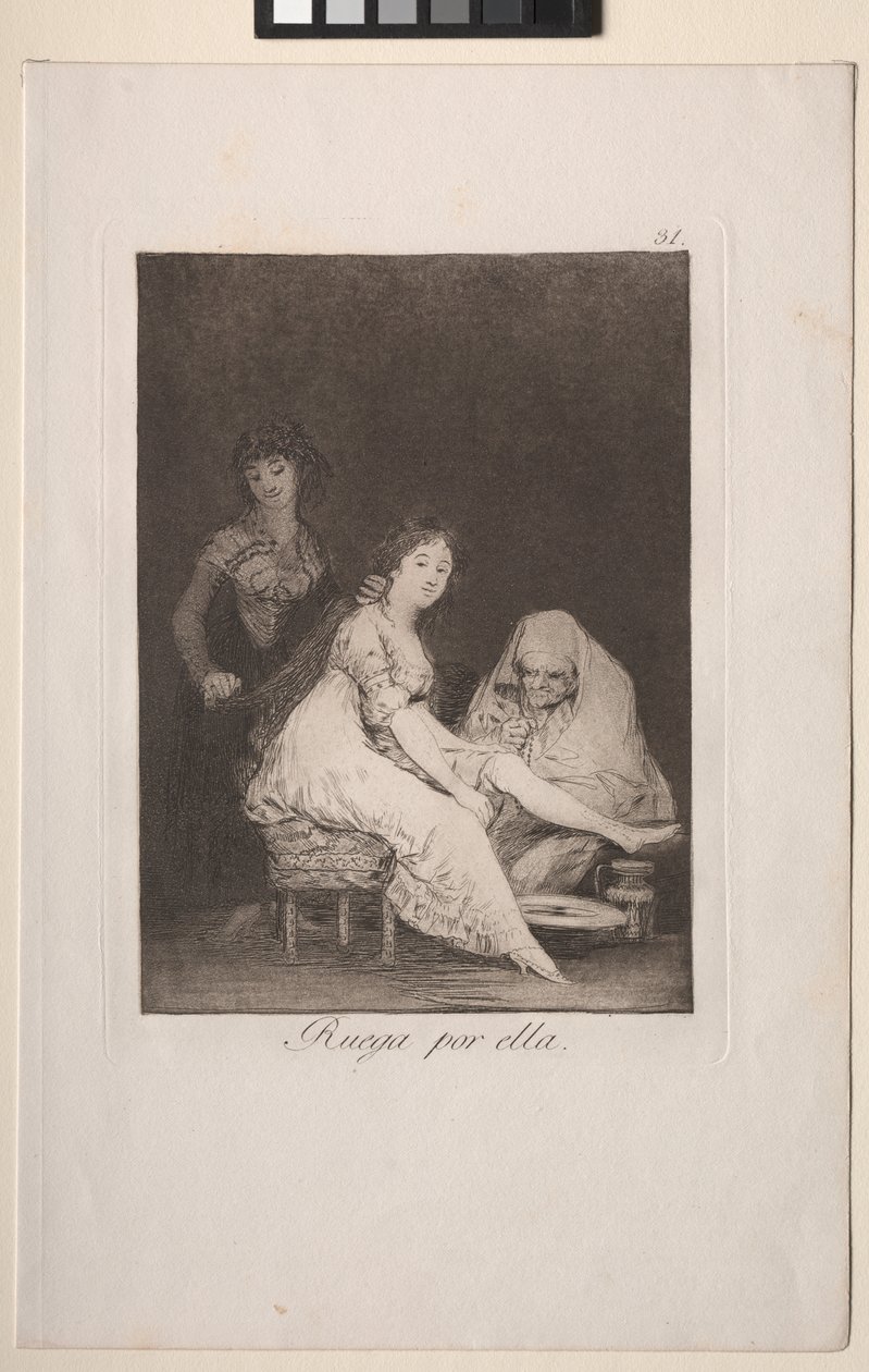 Caprichos: Ona się za nią modli autorstwa Francisco de Goya