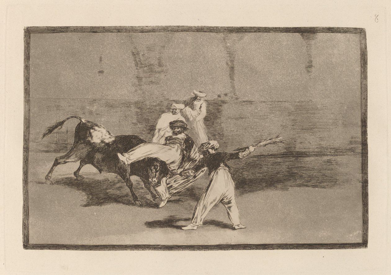 Ruchanie Maura na placu (Moor złapany przez byka na ringu) autorstwa Francisco de Goya