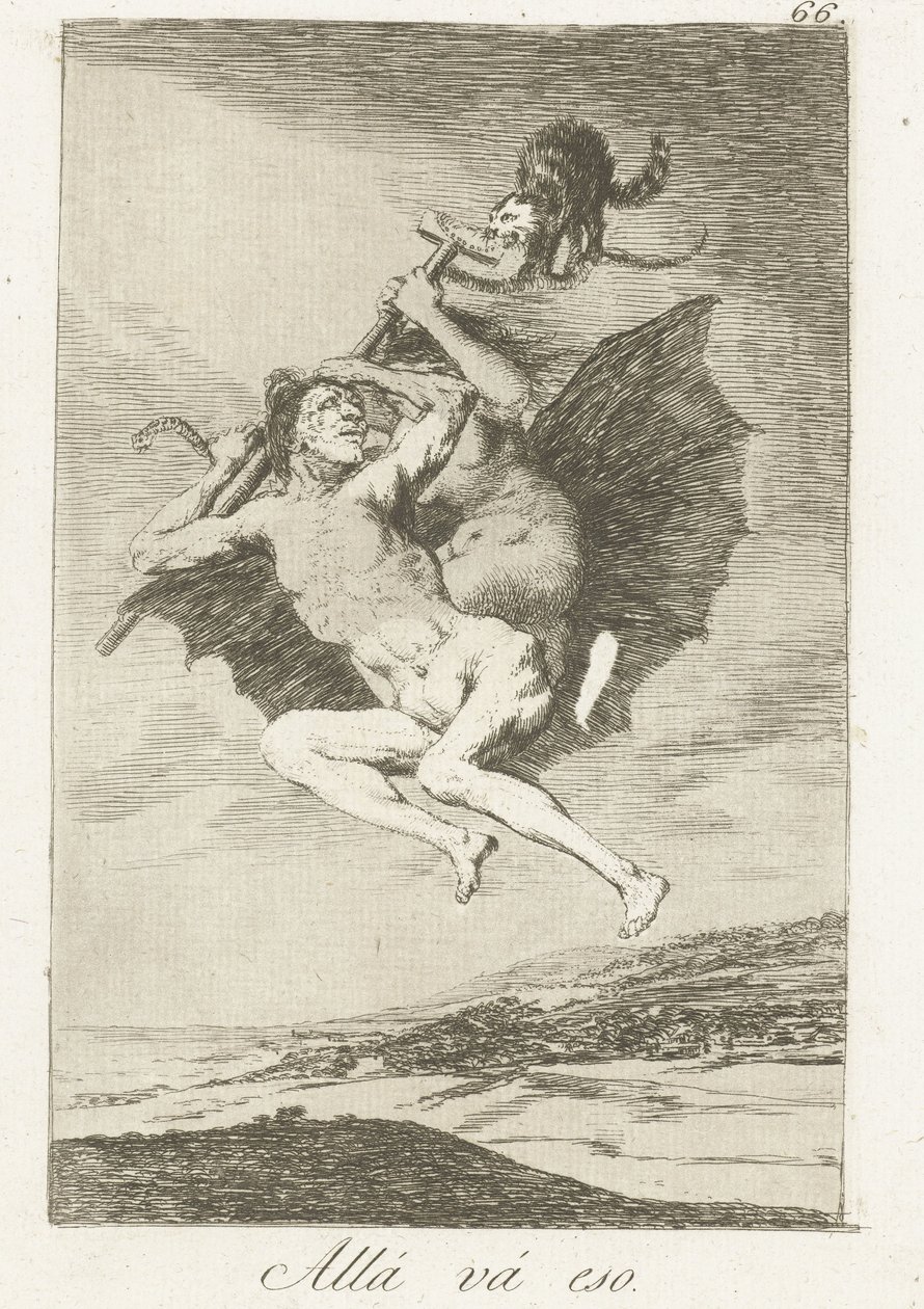 tam idą Allá vá eso (tytuł na obiekcie) Los Caprichos (tytuł serii) autorstwa Francisco de Goya
