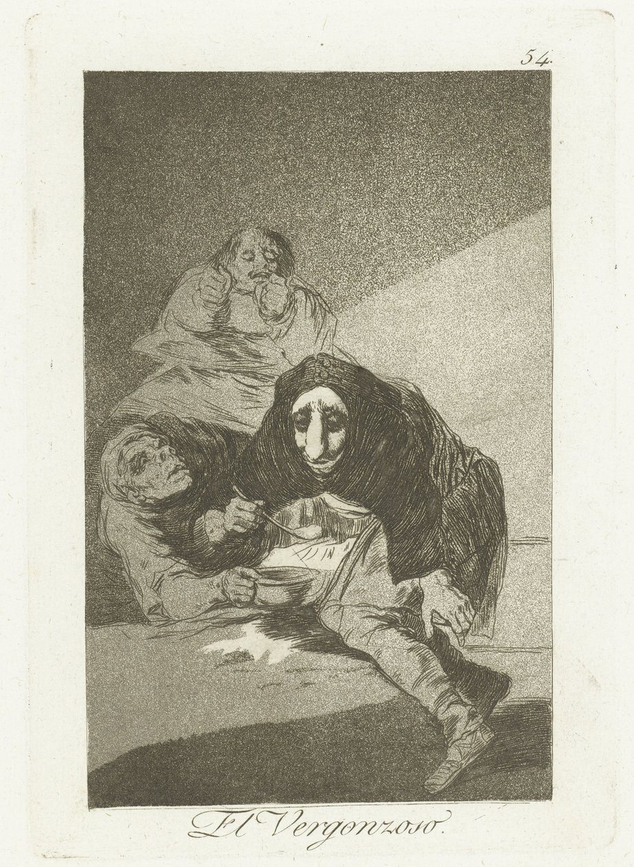 By schaamtevolle Wstydliwy (tytuł na obiekcie) Los Caprichos (tytuł serii) autorstwa Francisco de Goya
