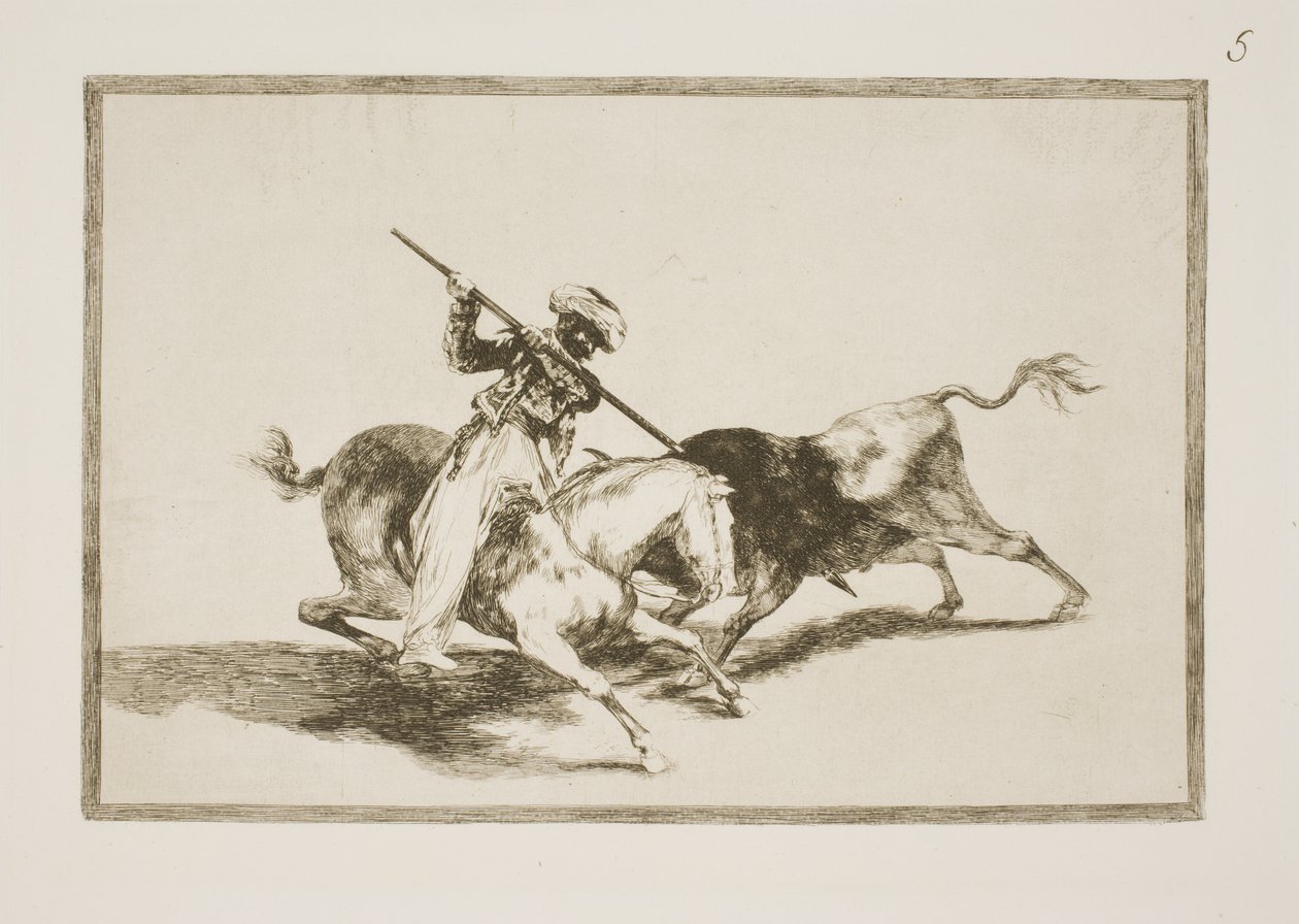 Natchniony Maurer Gazul jako pierwszy nabija byki zgodnie z zasadami autorstwa Francisco de Goya