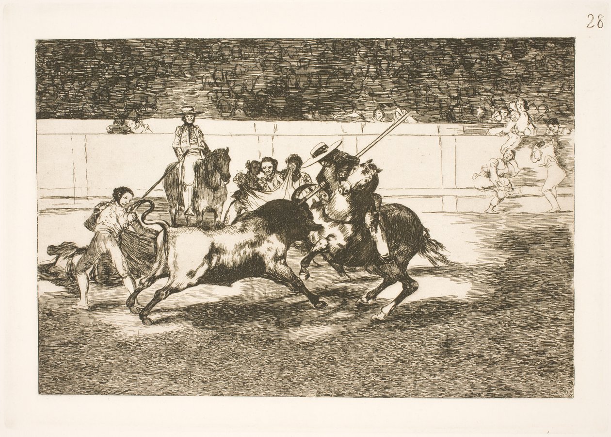 Potężny Rendon przebija byka, wypad, który spowodował jego śmierć na madryckiej arenie autorstwa Francisco de Goya