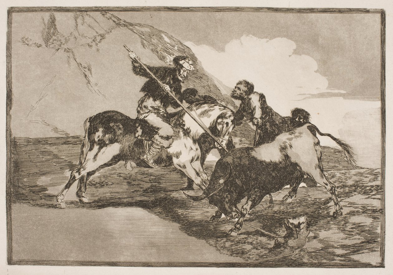 Tak jak dawni Hiszpanie polowali konno na byki na równinach. autorstwa Francisco de Goya
