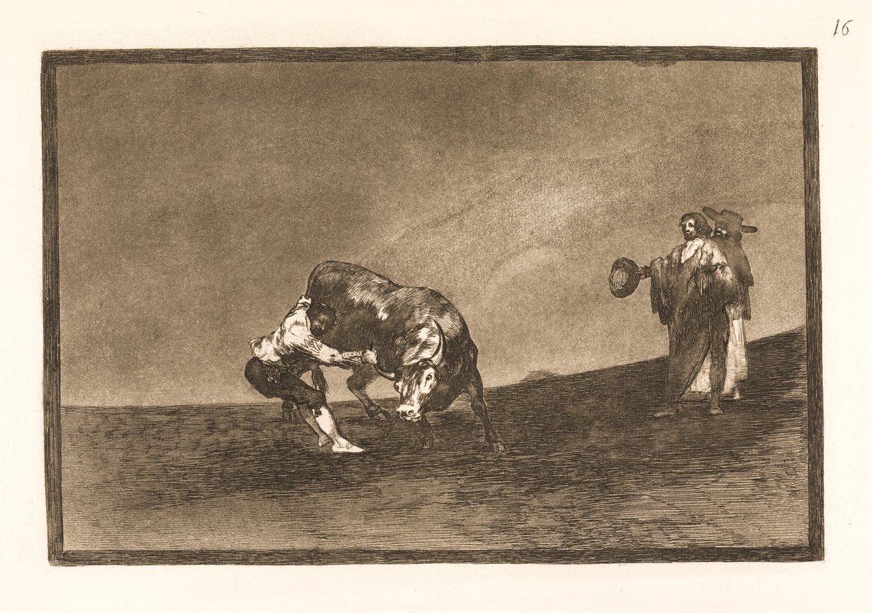 Ten sam mężczyzna ciągnie byka na arenie w Madrycie autorstwa Francisco de Goya