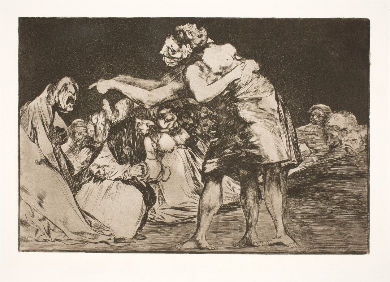 Głupie małżeństwo (Ta, która chce wyjść za mąż, nigdy nie przepuszcza okazji, by o tym opowiedzieć) autorstwa Francisco de Goya
