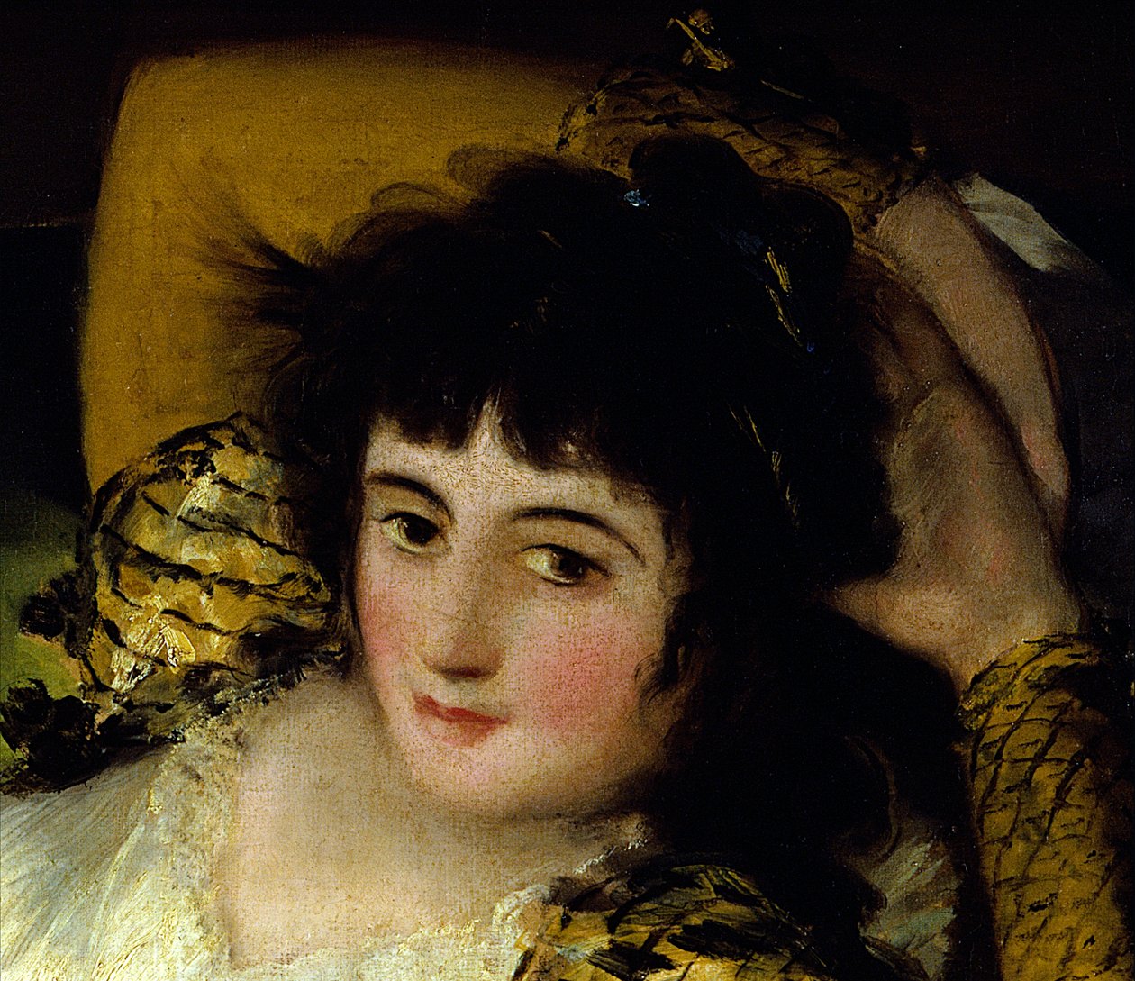 Fragment obrazu „Ubrana ślicznotka” autorstwa Francisco de Goya (1746-1828) XIX-wieczne słońce. 0,95x1,88 m Madryt. Muzeum Prado. autorstwa Francisco de Goya