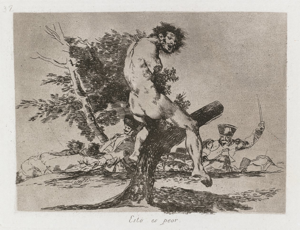 Katastrofy wojenne: Pl. 37, Jest gorzej, 1810-1813. autorstwa Francisco de Goya
