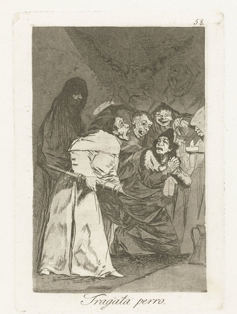 jaskółka, pies Tragala perro Los Caprichos (tytuł serii) autorstwa Francisco de Goya