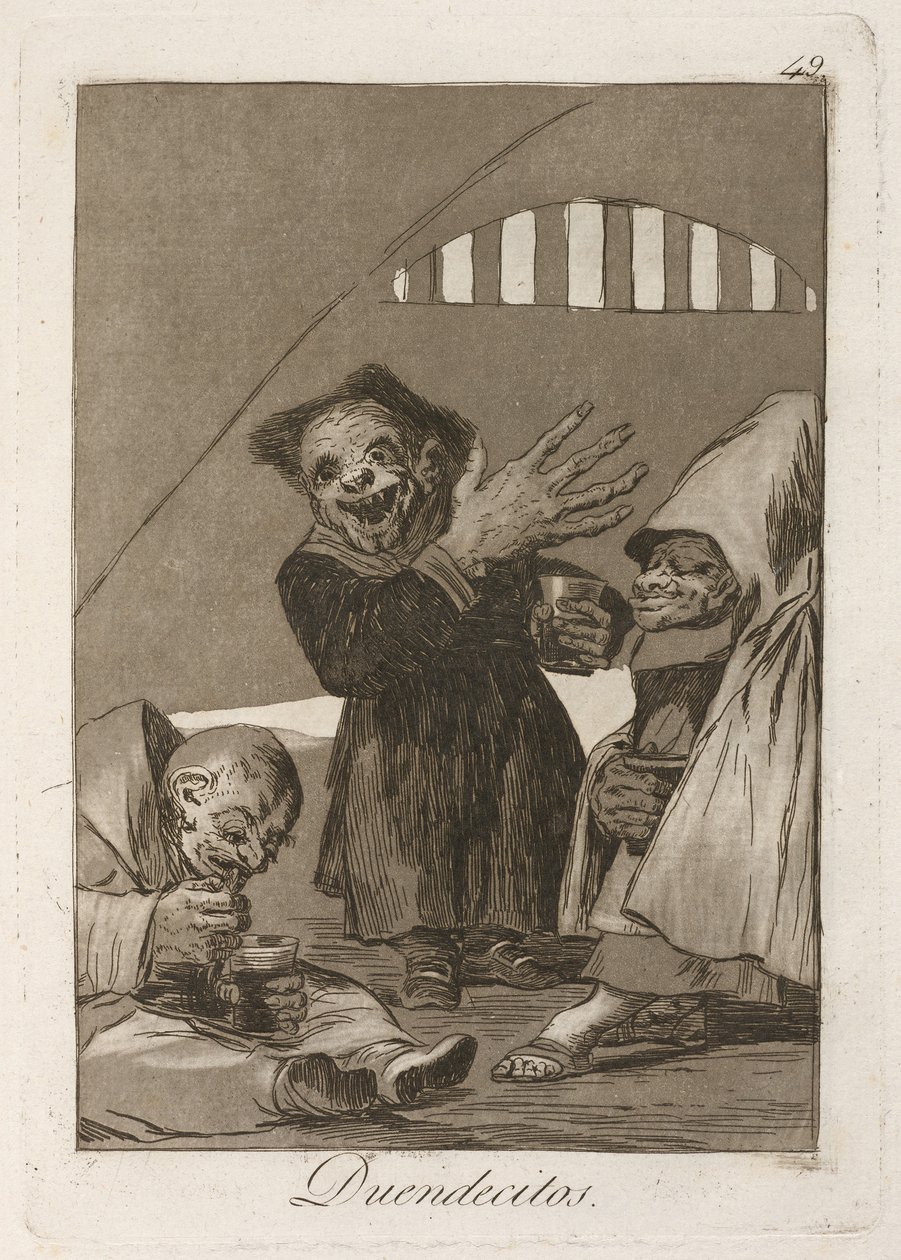 małe elfy Hobgobliny. Z Los Caprichos, 1797-1798 autorstwa Francisco de Goya