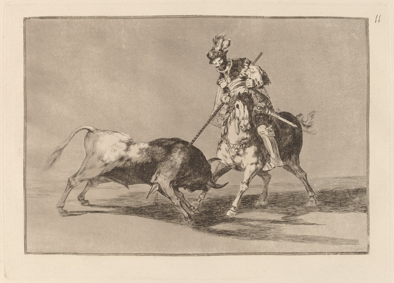 El Cid Campeador przebija kolejnego byka (The Cid Campeador przebija innego byka) autorstwa Francisco de Goya