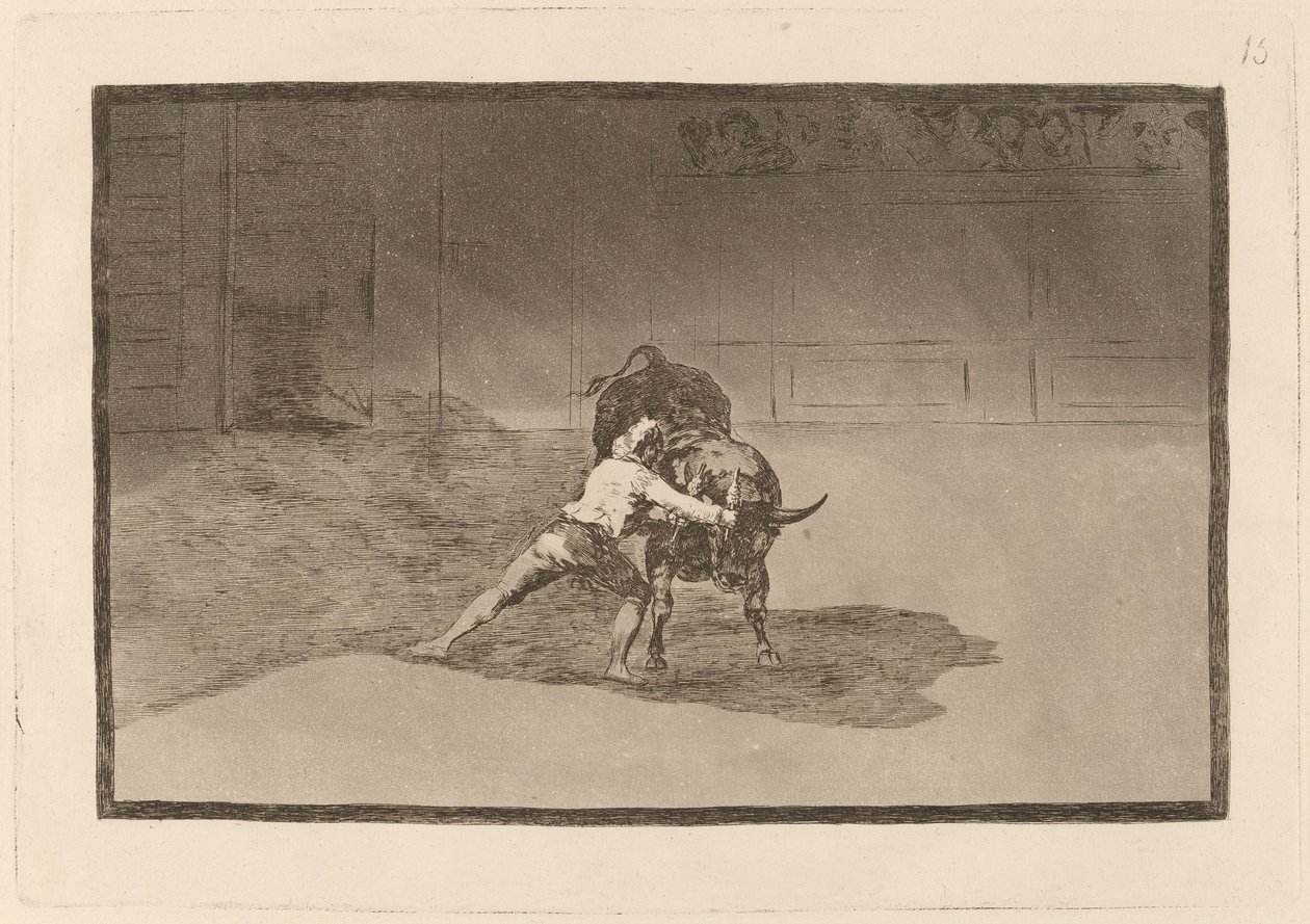 Słynny Martincho putt banderillas al quiebro (Słynny Martincho umieszcza banderille grające na byku ruchem swojego ciała) autorstwa Francisco de Goya