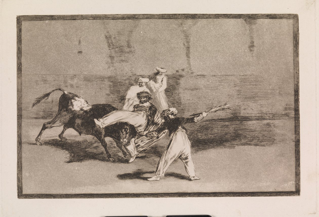 Maur schwytany przez byka na arenie autorstwa Francisco de Goya
