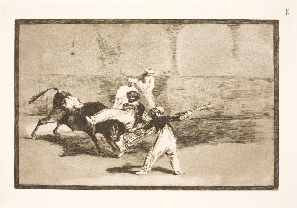 Maur schwytany przez byka na arenie autorstwa Francisco de Goya