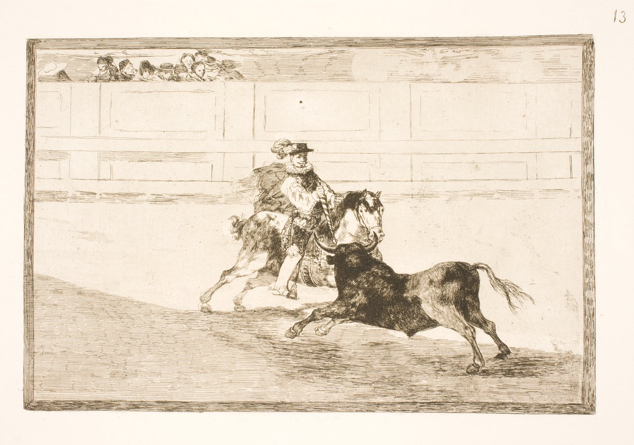 Hiszpański zawodnik na arenie łamie małe oszczepy bez pomocy sekund autorstwa Francisco de Goya