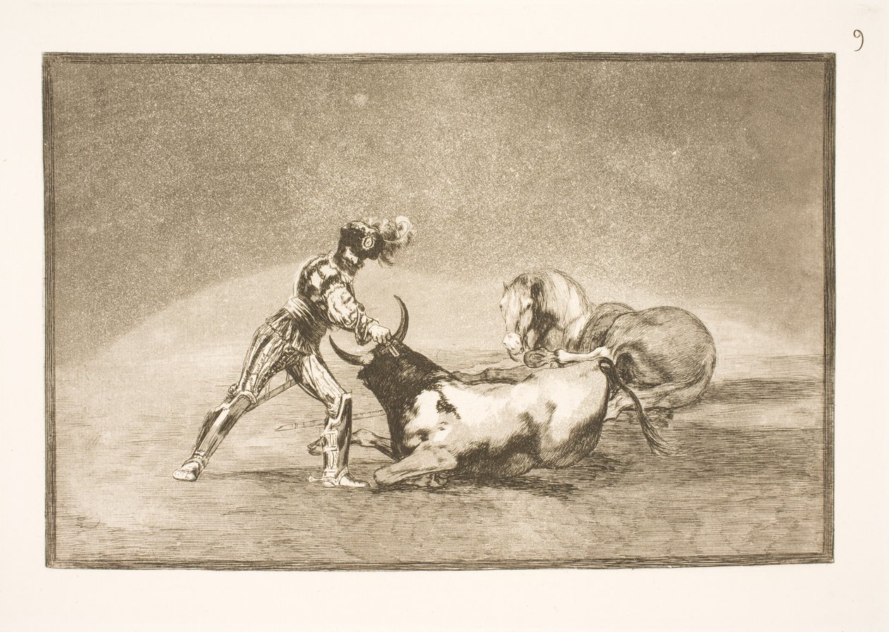Hiszpański jeździec zabija byka po utracie konia autorstwa Francisco de Goya