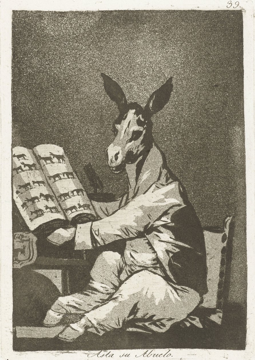 Jak jego dziadek Asta su abuelo (tytuł na obiekcie) Los Caprichos (tytuł serii) Los caprichos autorstwa Francisco de Goya