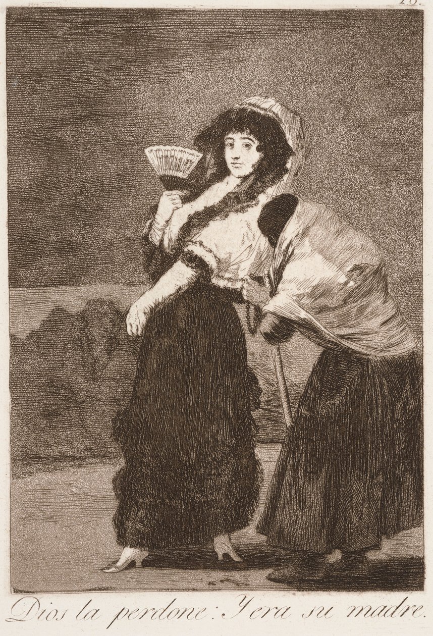 Na litość boską: a to była jej matka (Dios la perdone: y era su madre) z serialu „Los Caprichos” autorstwa Francisco de Goya
