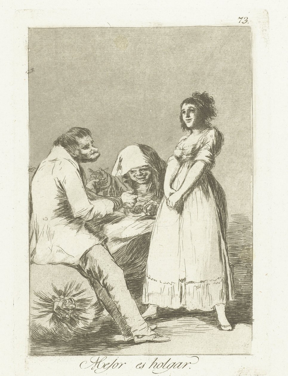 Lepiej być leniwym Mejor es holgar (tytuł na obiekcie) Los Caprichos (tytuł serii) autorstwa Francisco de Goya
