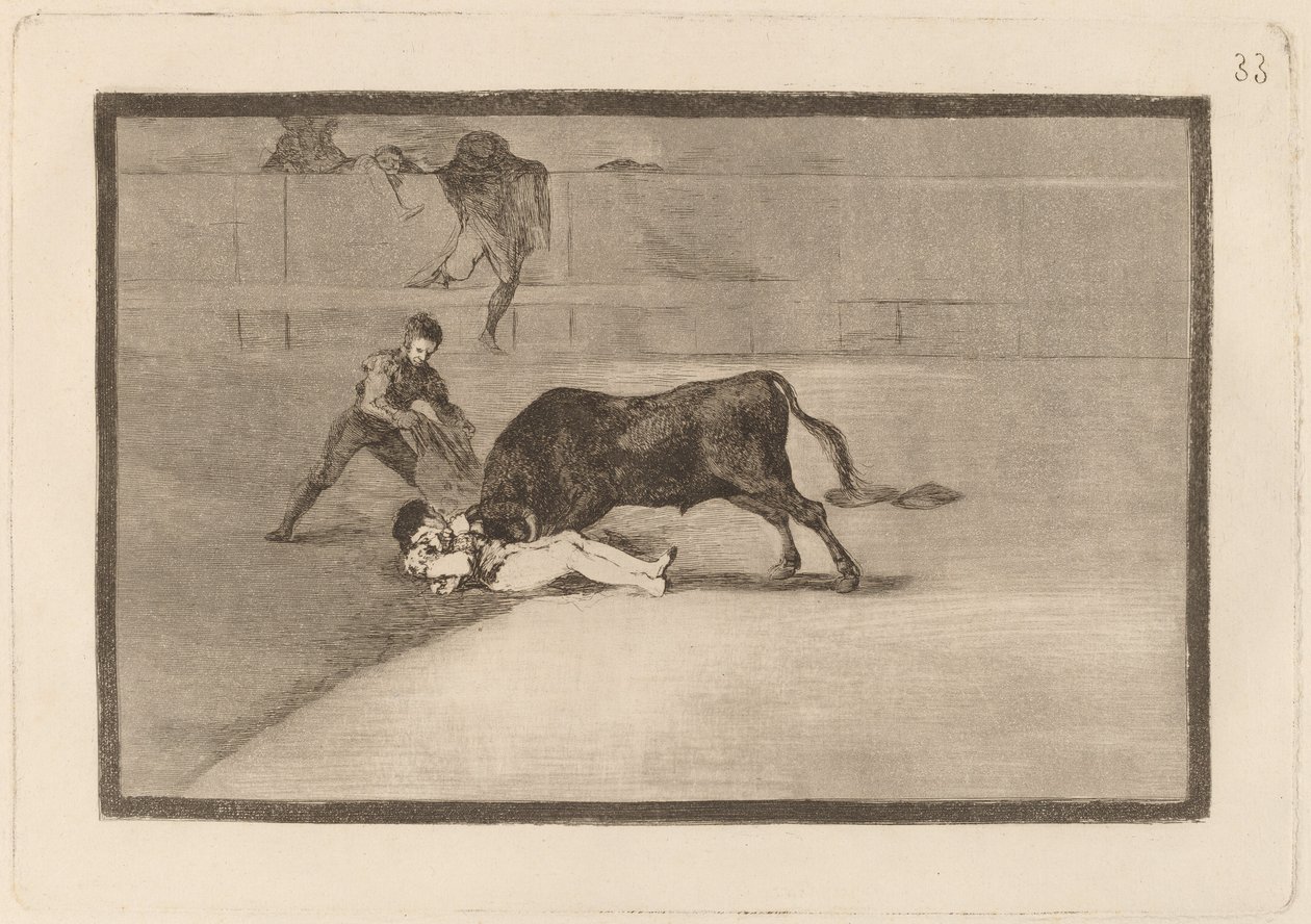 Niefortunna śmierć Pepe Illo na Plaza de Madrid (Nieszczęśliwa śmierć Pepe Illo na ringu w Madrycie) autorstwa Francisco de Goya