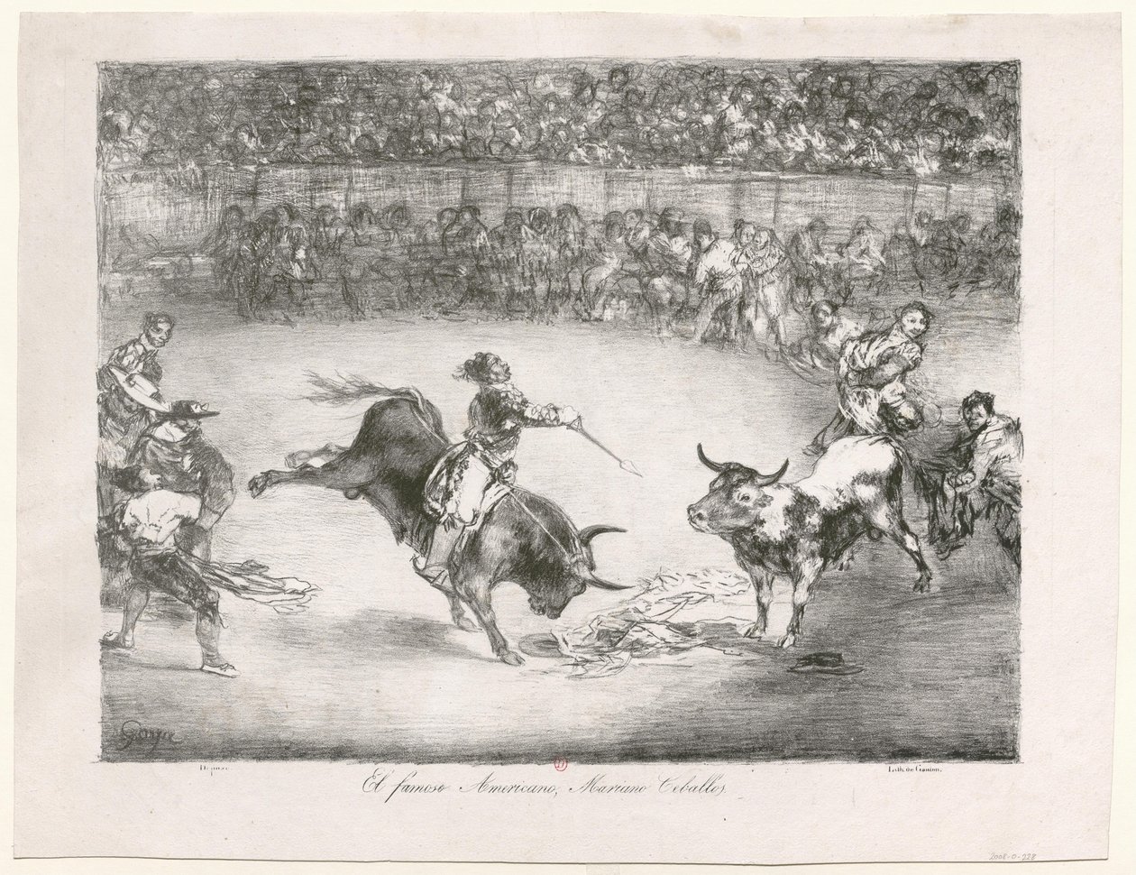 [Les Taureaux de Bordeaux: Słynny Amerykanin Mariano Ceballos] autorstwa Francisco de Goya