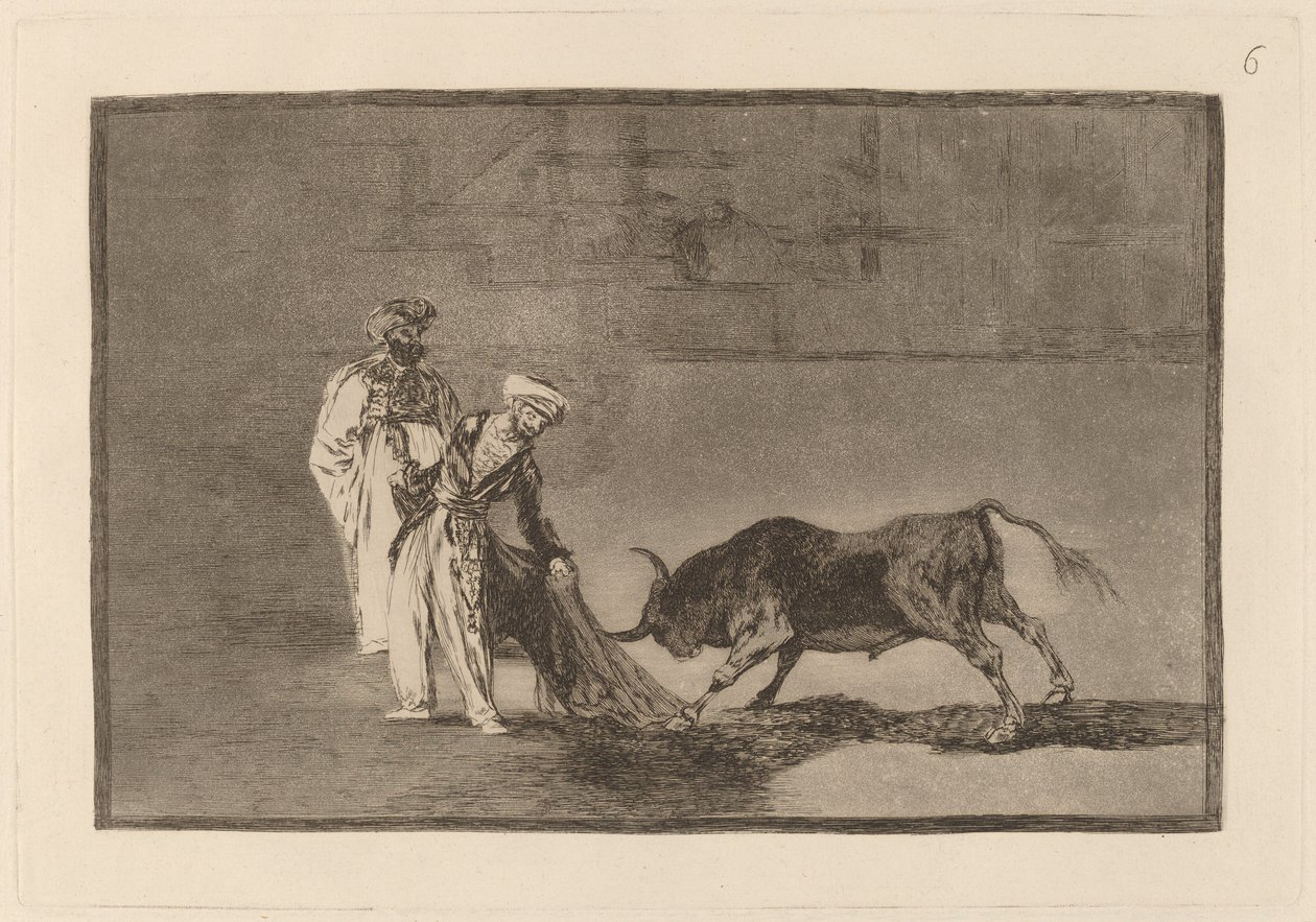 Los Moros hacen otro capeo en plaza con su albornoz (Maurowie grają inną grę na ringu Wzywając byka ze swoim Burnousem) autorstwa Francisco de Goya