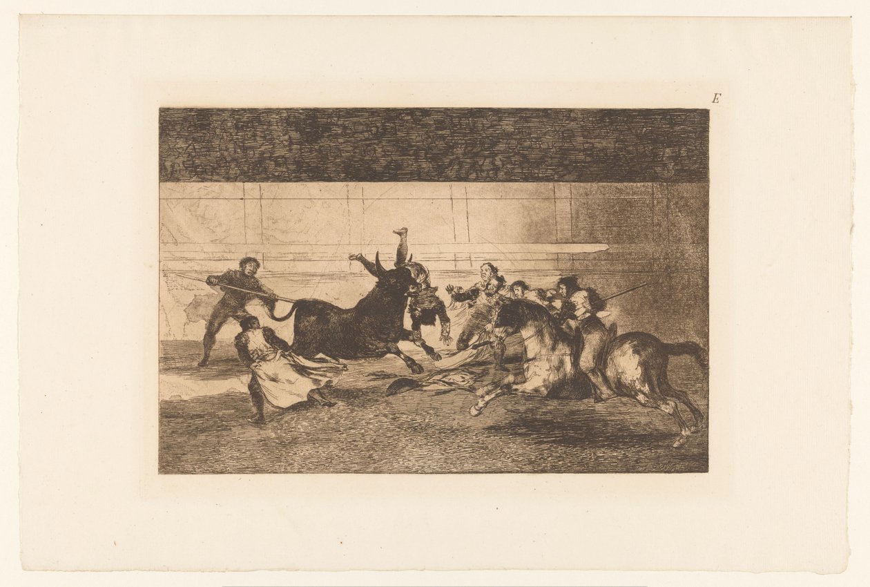 Mężczyzna nadziany na róg byka Mort de Pepe Illo Walki byków (tytuł serii) La Taureaumachie (tytuł serii) La Tauromaquia (tytuł serii) autorstwa Francisco de Goya