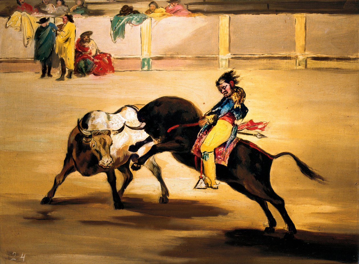 Mariano Ceballos zwany „Indianinem” na grzbiecie byka łamie szczupaka na arenach Madrytu, ok. 1930 r. 1810 (malarstwo) autorstwa Francisco de Goya