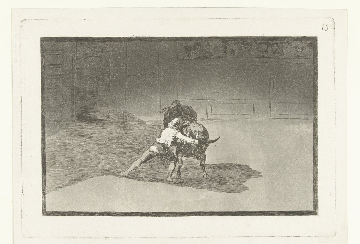 Martincho w gevecht spotkał een stier Słynny Martincho kładący banderille na przerwę Stierenvechten (tytuł serii) Walka byków (tytuł serii) autorstwa Francisco de Goya