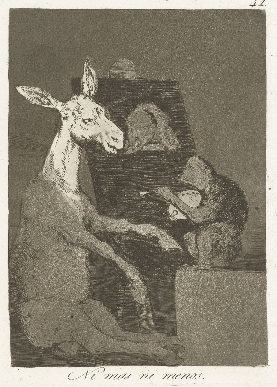 Nie więcej i nie mniej Ni mas ni menos (tytuł na obiekcie) Los Caprichos (tytuł serii) autorstwa Francisco de Goya