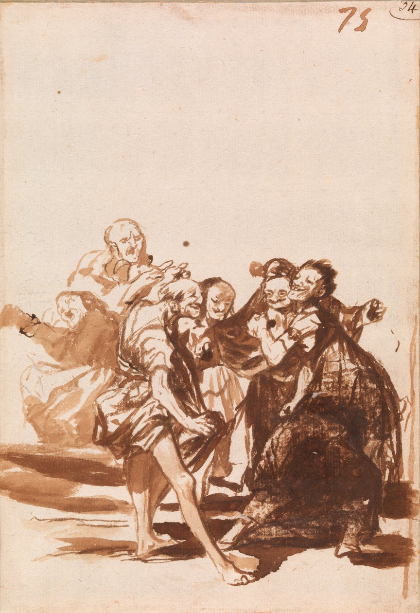 Starzy ludzie śpiewają i tańczą autorstwa Francisco de Goya