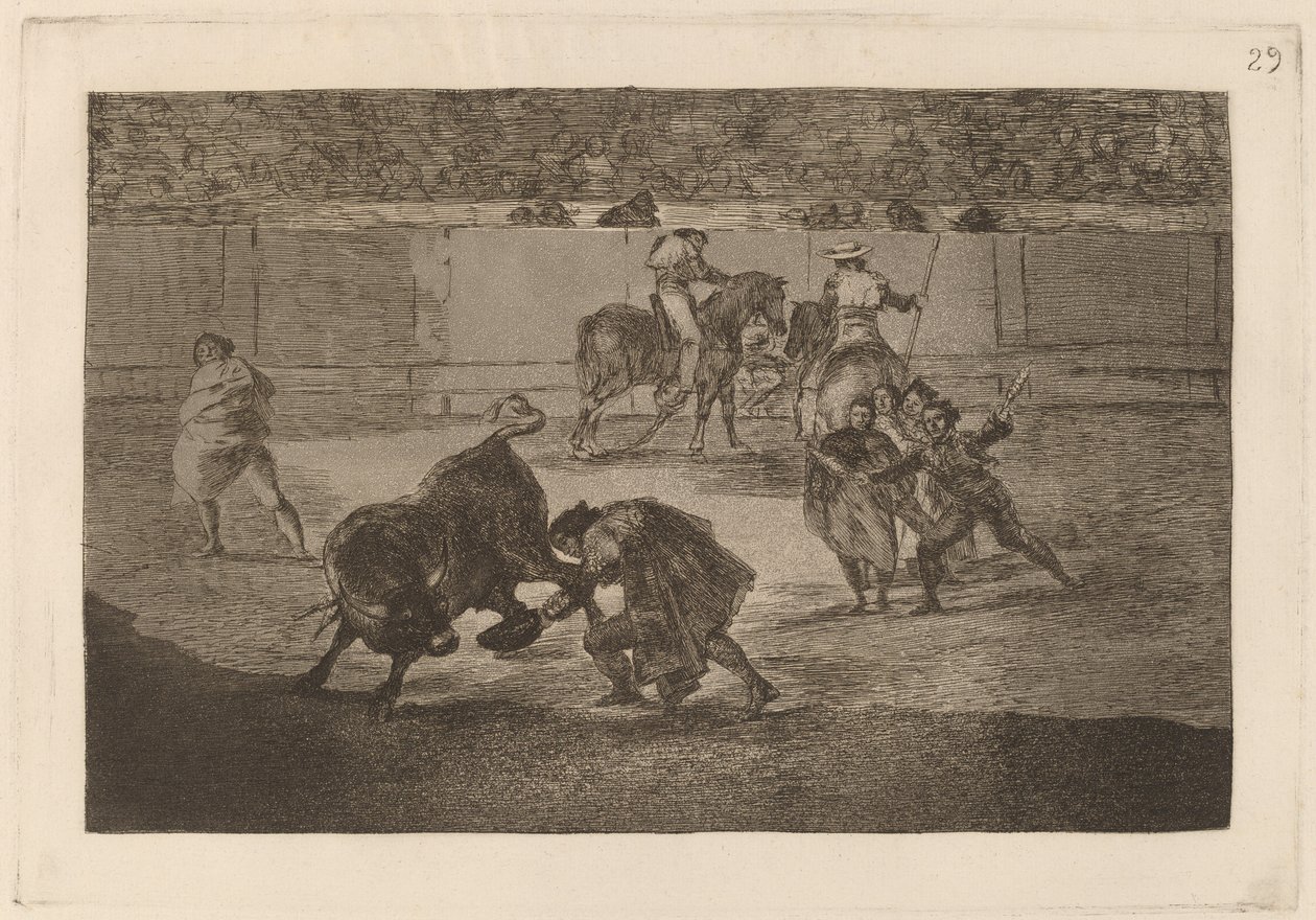 Pepe Illo robi cięcie na byka (Pepe Illo robi przepustkę „Recorte”) autorstwa Francisco de Goya
