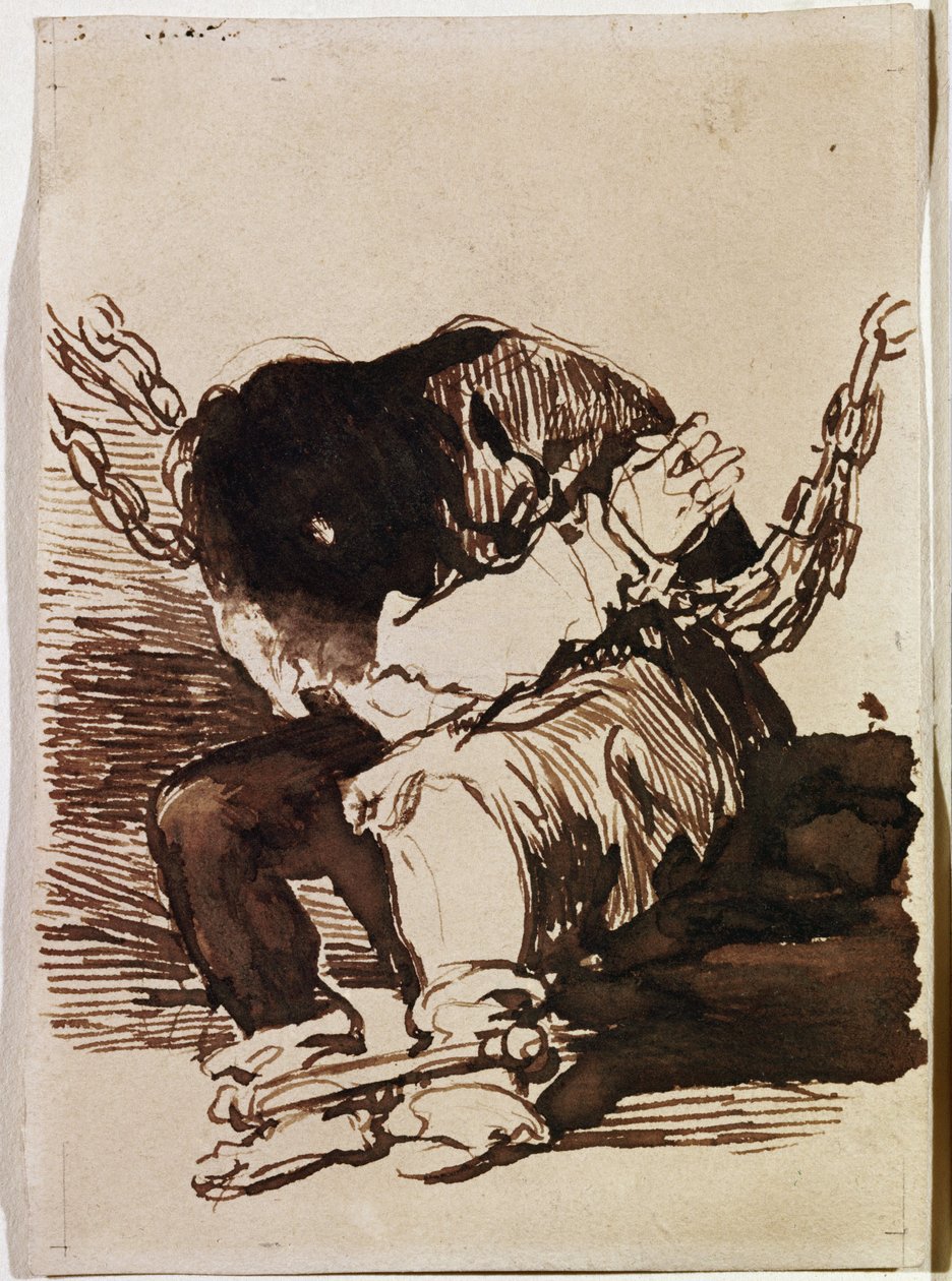 Siedzenie w łańcuchu więźnia. (rysunek przygotowawczy) autorstwa Francisco de Goya