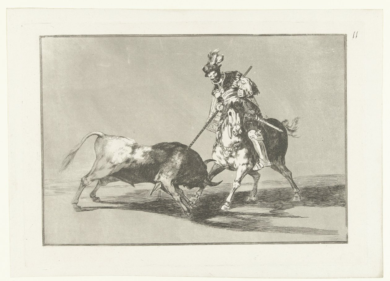 Rodrigo Diaz de Vivar Verwondt een stier El Cid Campeador przebija kolejnego byka Stierenvechten (tytuł serii) Walka byków (tytuł serii) autorstwa Francisco de Goya