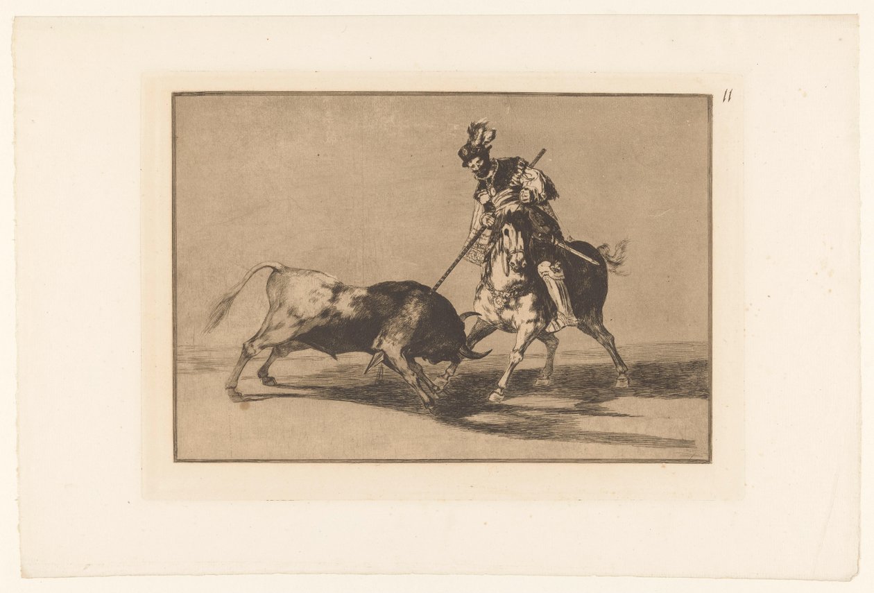 Rodrigo Diaz de Vivar Verwondt een stier El Cid Campeador przebija kolejnego byka Stierengevechten (tytuł serii) La Taureamachie (tytuł serii) Walka byków (tytuł serii) autorstwa Francisco de Goya