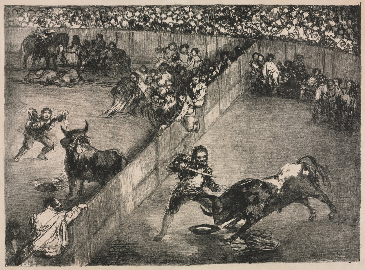Byki z Bordeaux: Walka byków w podzielonym pierścieniu, 1825. autorstwa Francisco de Goya