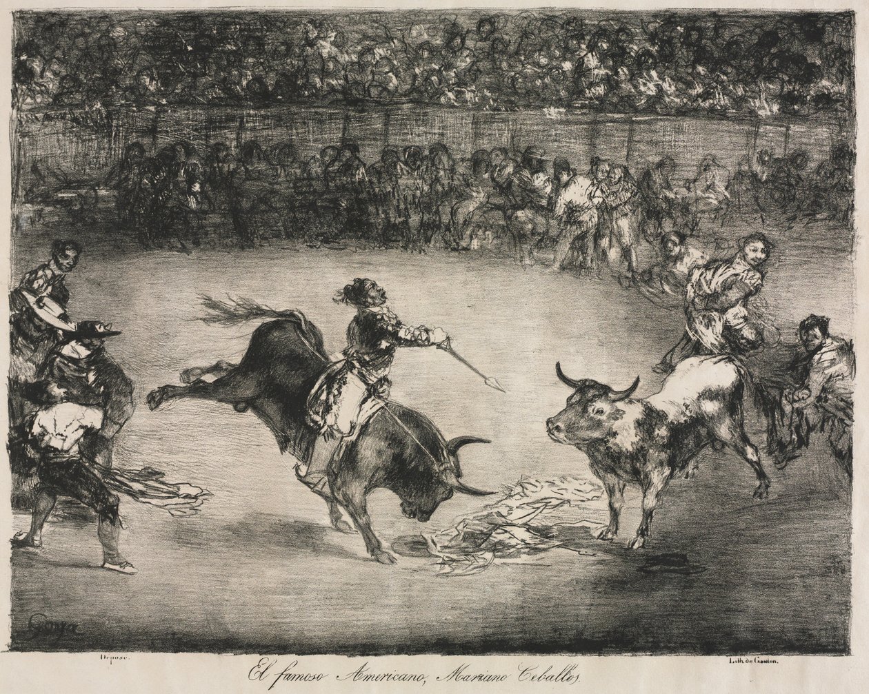 Byki z Bordeaux: słynny Amerykanin, Mariano Ceballos, 1825. autorstwa Francisco de Goya