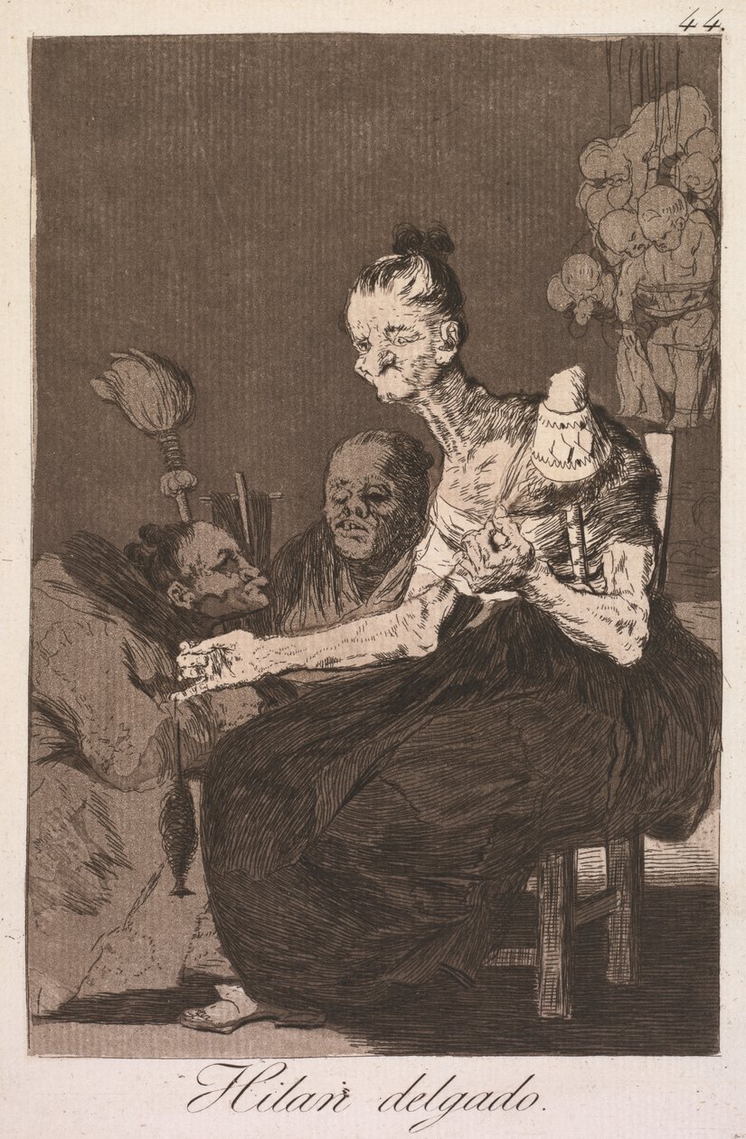 Kaprysy: Dobrze się kręcą (Los Caprichos: Hilan Delgado) autorstwa Francisco de Goya