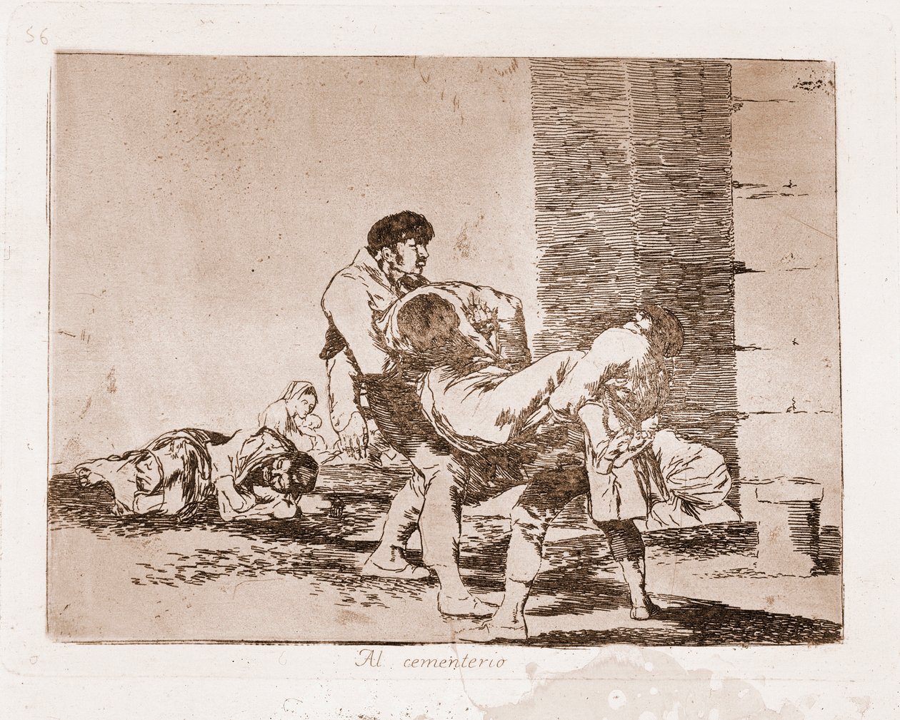 Katastrofy wojny : Na cmentarzu (Grawerowanie po rysunku przygotowawczym) autorstwa Francisco de Goya