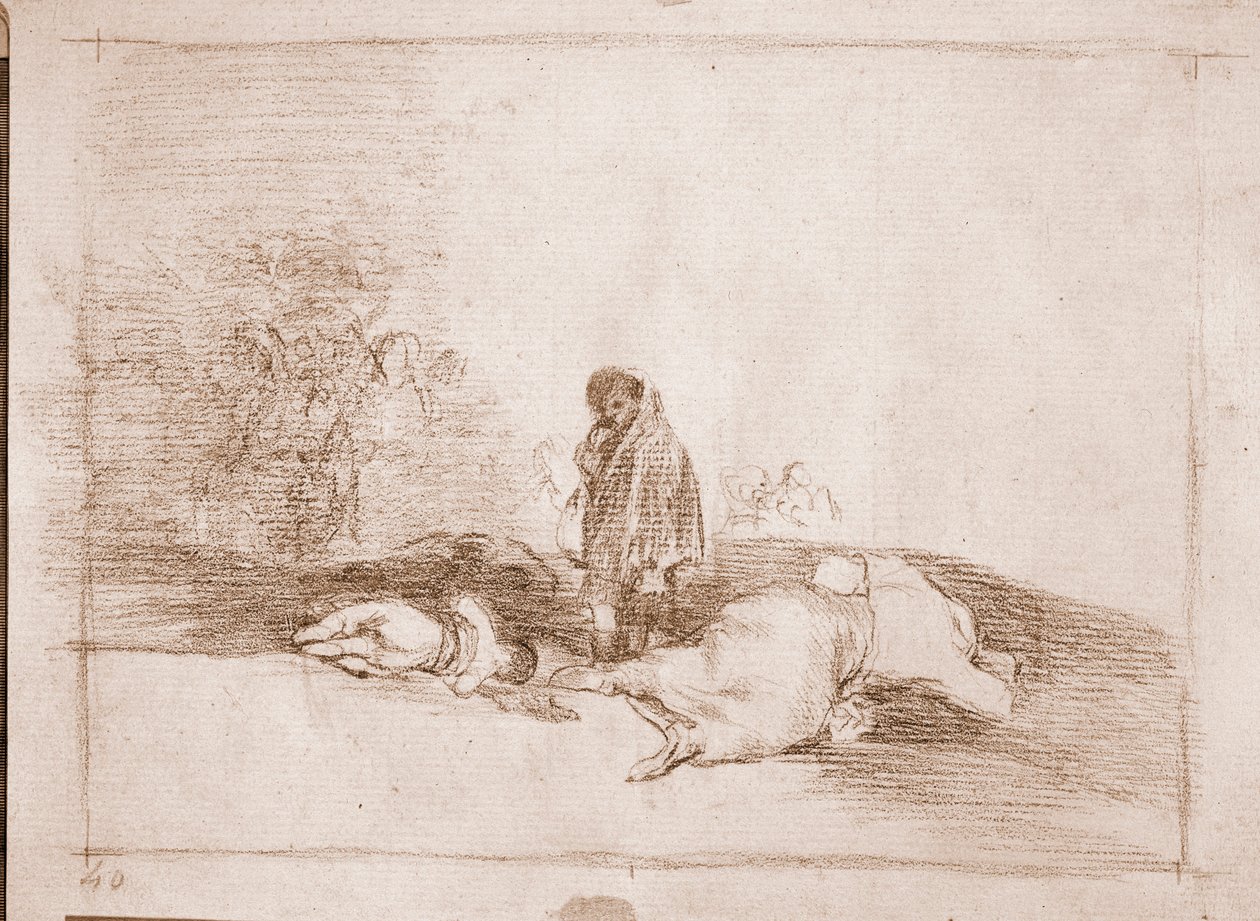 Katastrofy wojny : Nikt mu nie pomaga (rysunek przygotowawczy) autorstwa Francisco de Goya