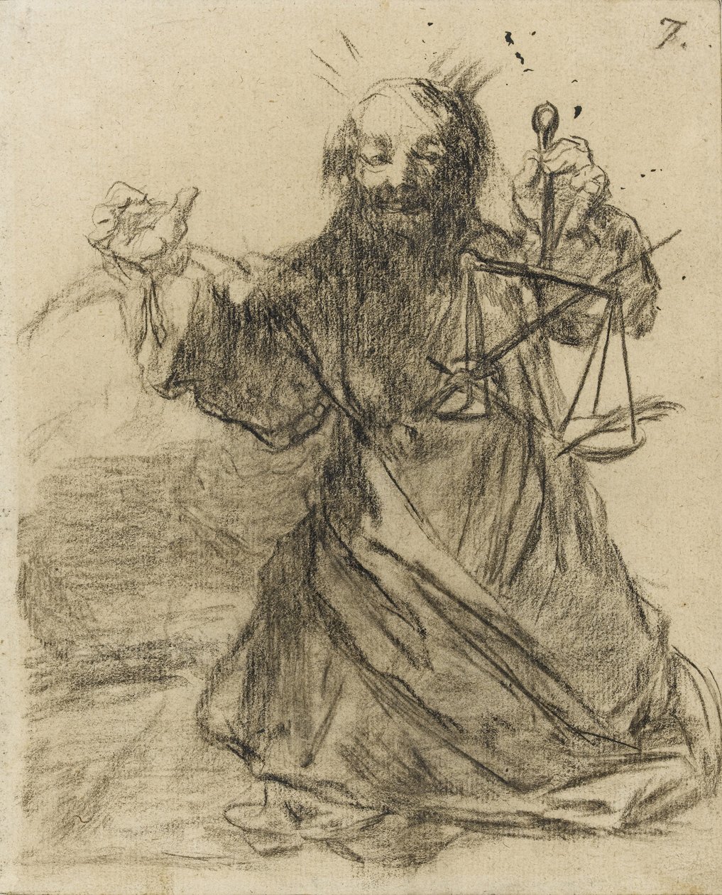 Pióro jest potężniejsze niż miecz, 1819-28 (czarna kreda na papierze) autorstwa Francisco de Goya