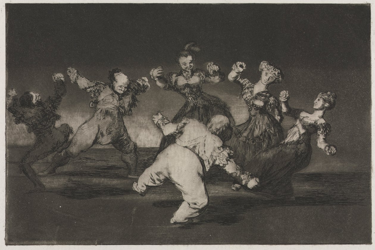 Przysłowia: Jeśli Marion będzie tańczyć, to musi ponieść konsekwencje, 1864. autorstwa Francisco de Goya