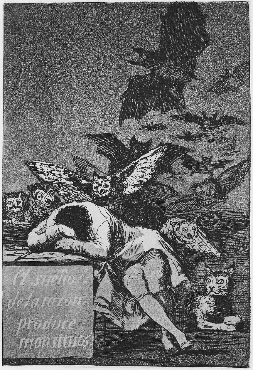 Sen rozsądku produkuje potwory. Capricho nr 43, 1797-1798 autorstwa Francisco de Goya