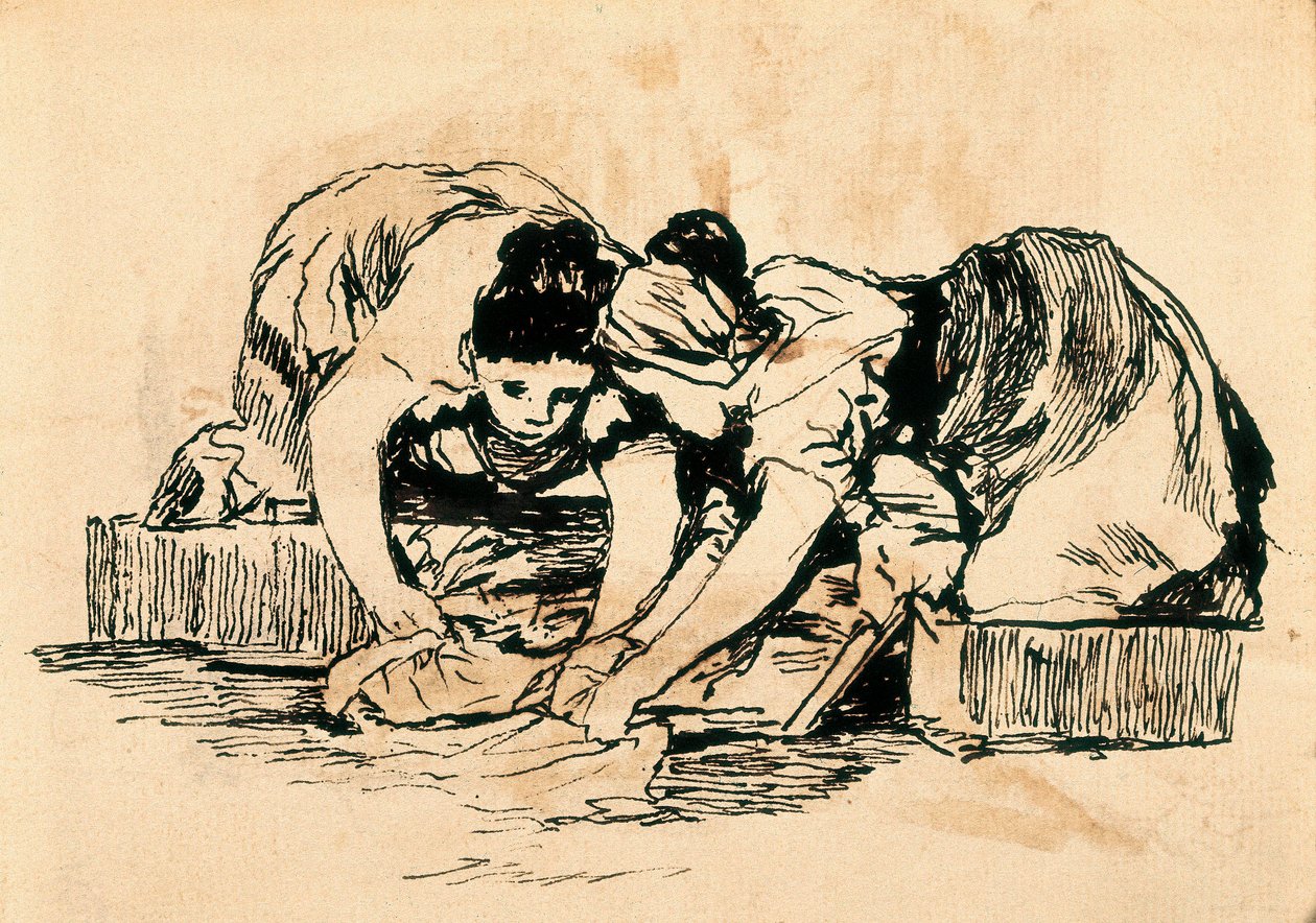 Praczki, koniec XVIII – początek XIX w. (rysunek) autorstwa Francisco de Goya