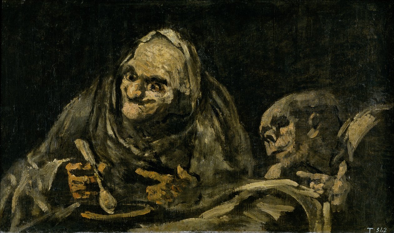 Dwóch staruszków jedzących zupę Witchy Brew autorstwa Francisco de Goya
