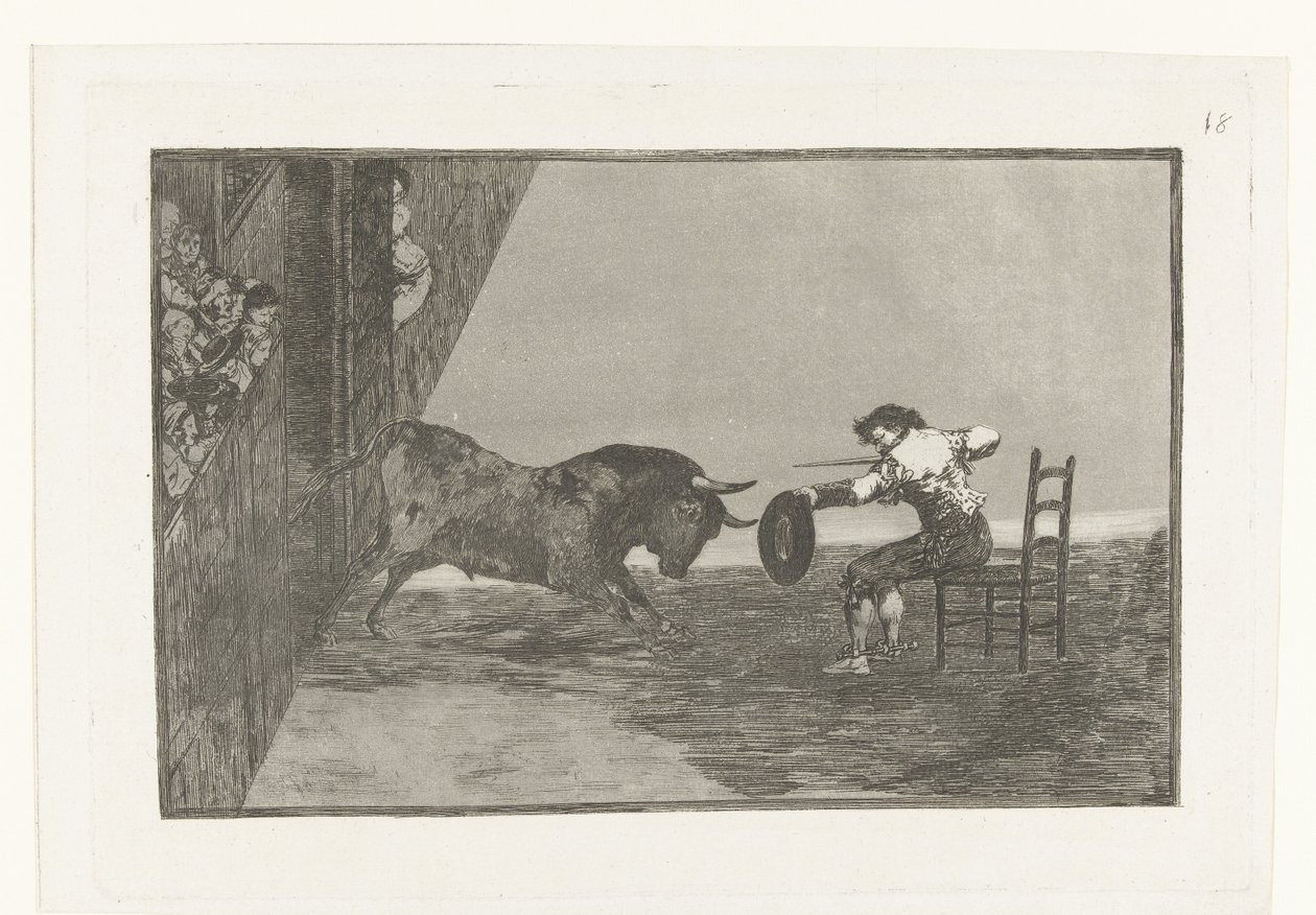 Uitdaging van Martincho in de arena van Zaragosa Lekkomyślność Martincho na Plaza de Zaragoza Walka byków (tytuł serii) Stierenvechten (tytuł serii) autorstwa Francisco de Goya
