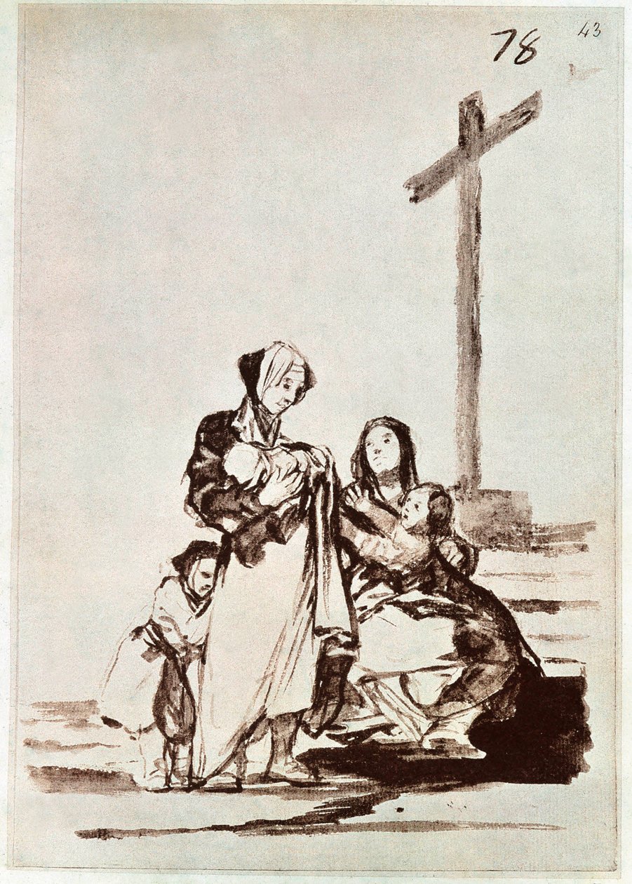 Kobiety i dzieci przy krzyżu (rycina) autorstwa Francisco de Goya