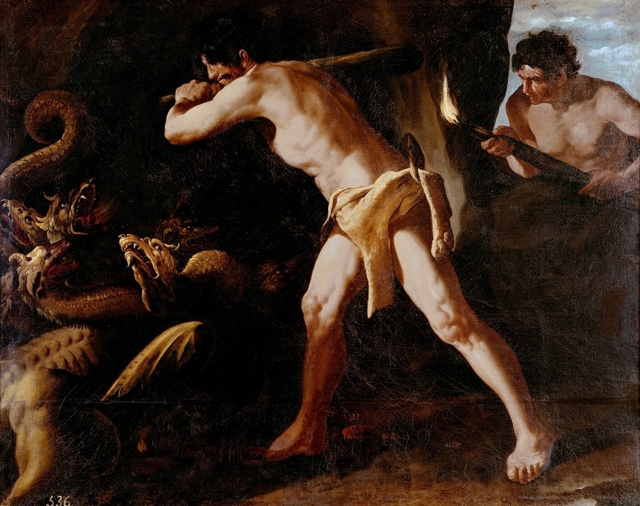 Faticas Herkulesa na rzecz dobrego odwrotu: Zabicie Idry Lerny autorstwa Francisco de Zurbaran