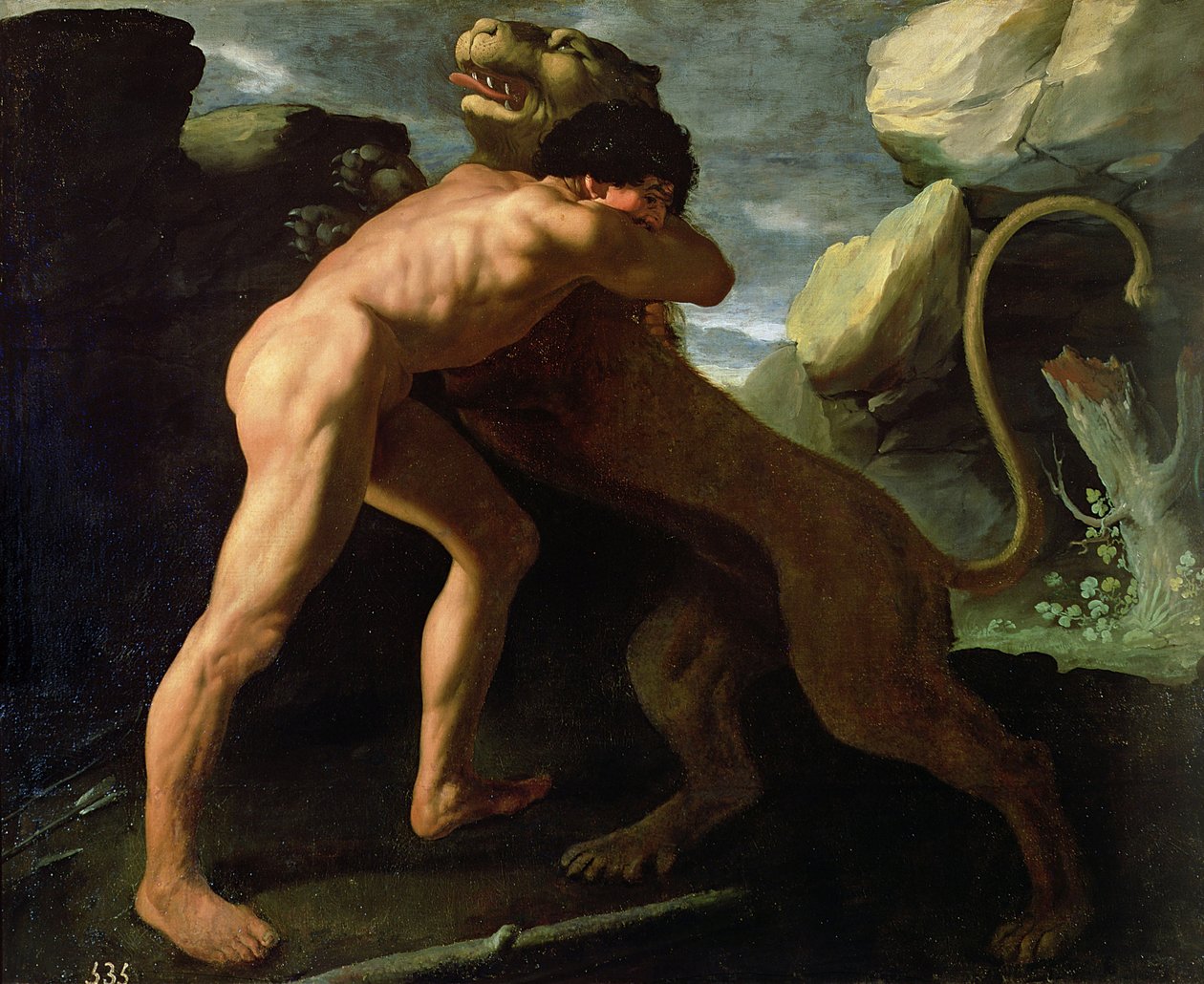 Herkules walczący z lwem nemeńskim autorstwa Francisco de Zurbaran