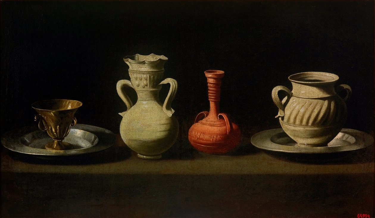 Pojemniki Nature morte aux quatre - Martwa natura z czterema naczyniami - Zurbaran, Francisco, de (1598-1664) - Między 1633 a 1664 - Olej na płótnie - 47x79 - Museu Nacional d